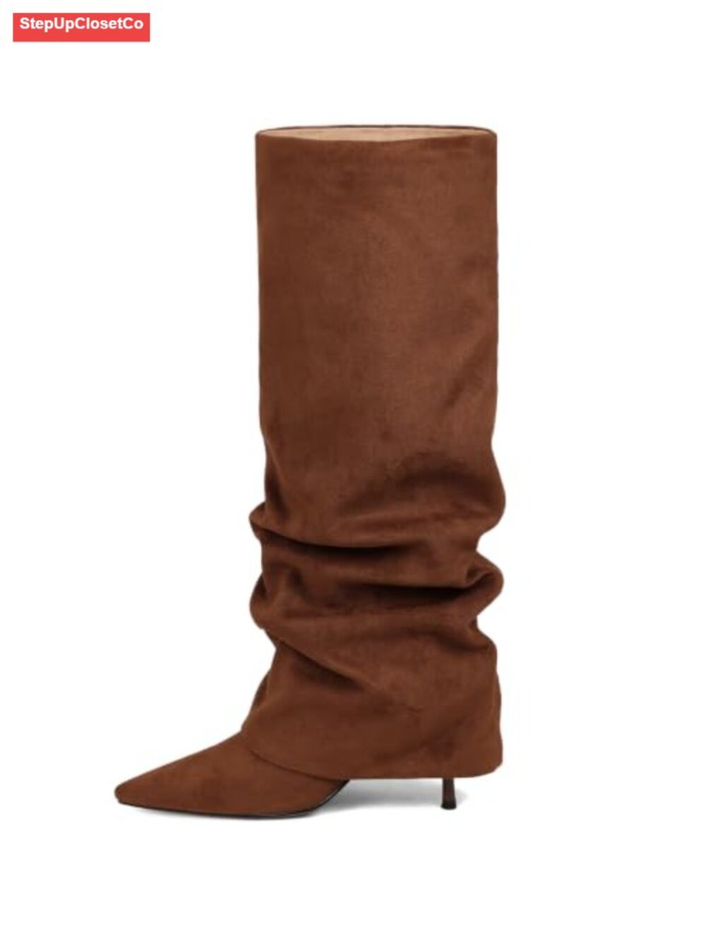 Womens Knee High Slouchy Fold Over Boots Pointed Stiletto Heels Wide Calf